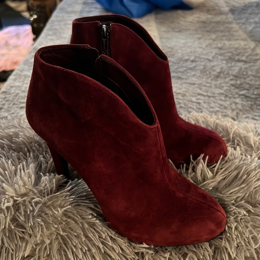 Burgundy Jessica Simpson Suede Ankle Booties-GREAT SHAPE